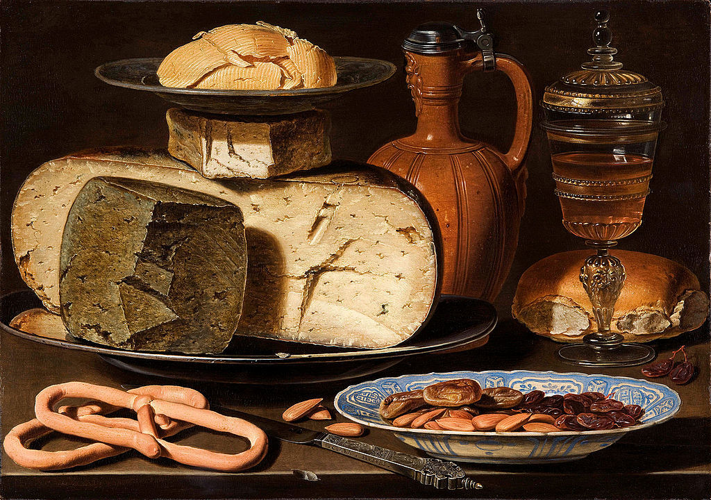 Clara Peeters Still Life with Cheeses Almonds and Pretzels
