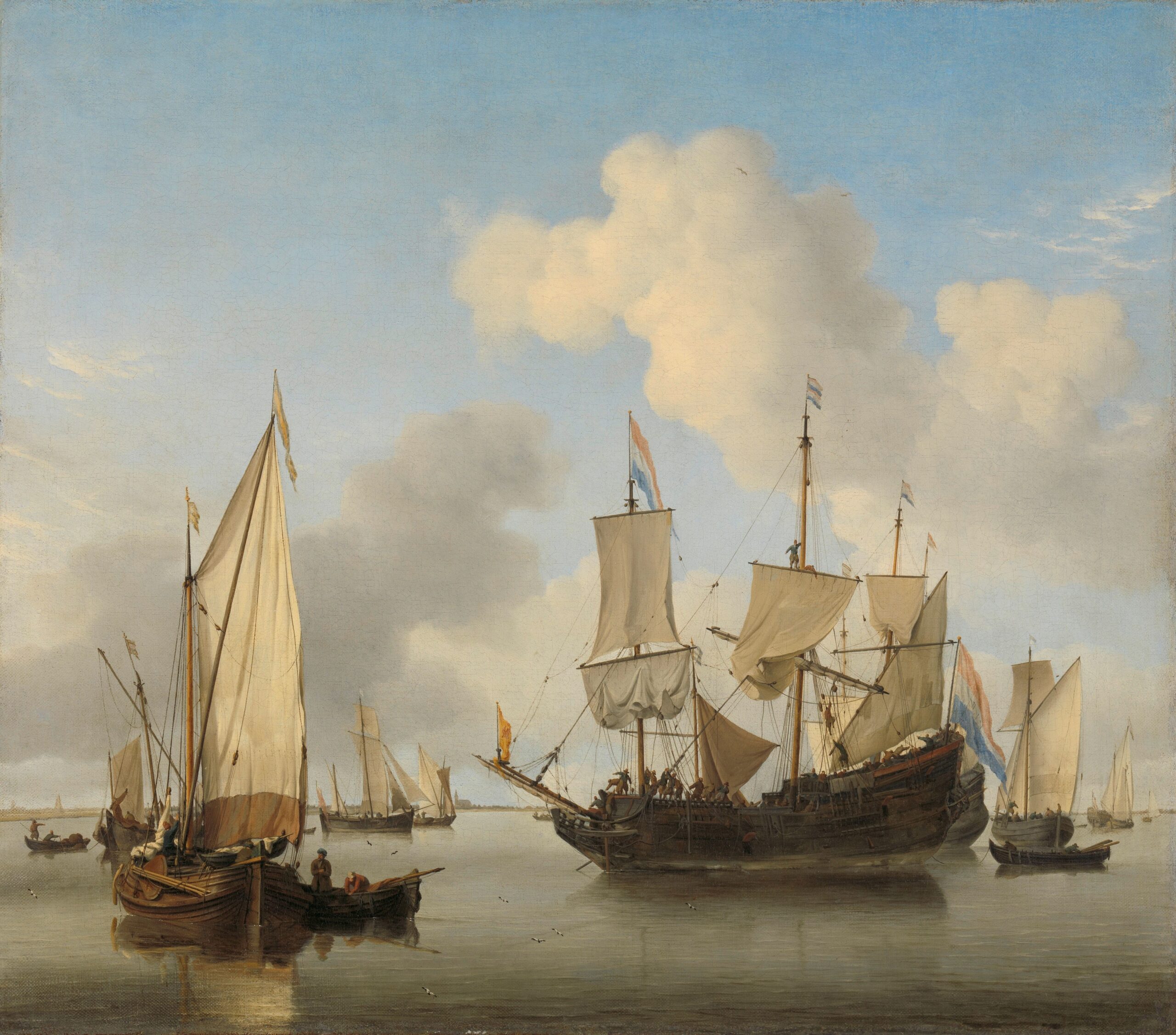 3 Schepen onder de kust voor anker Willem van de Velde II ca 1660