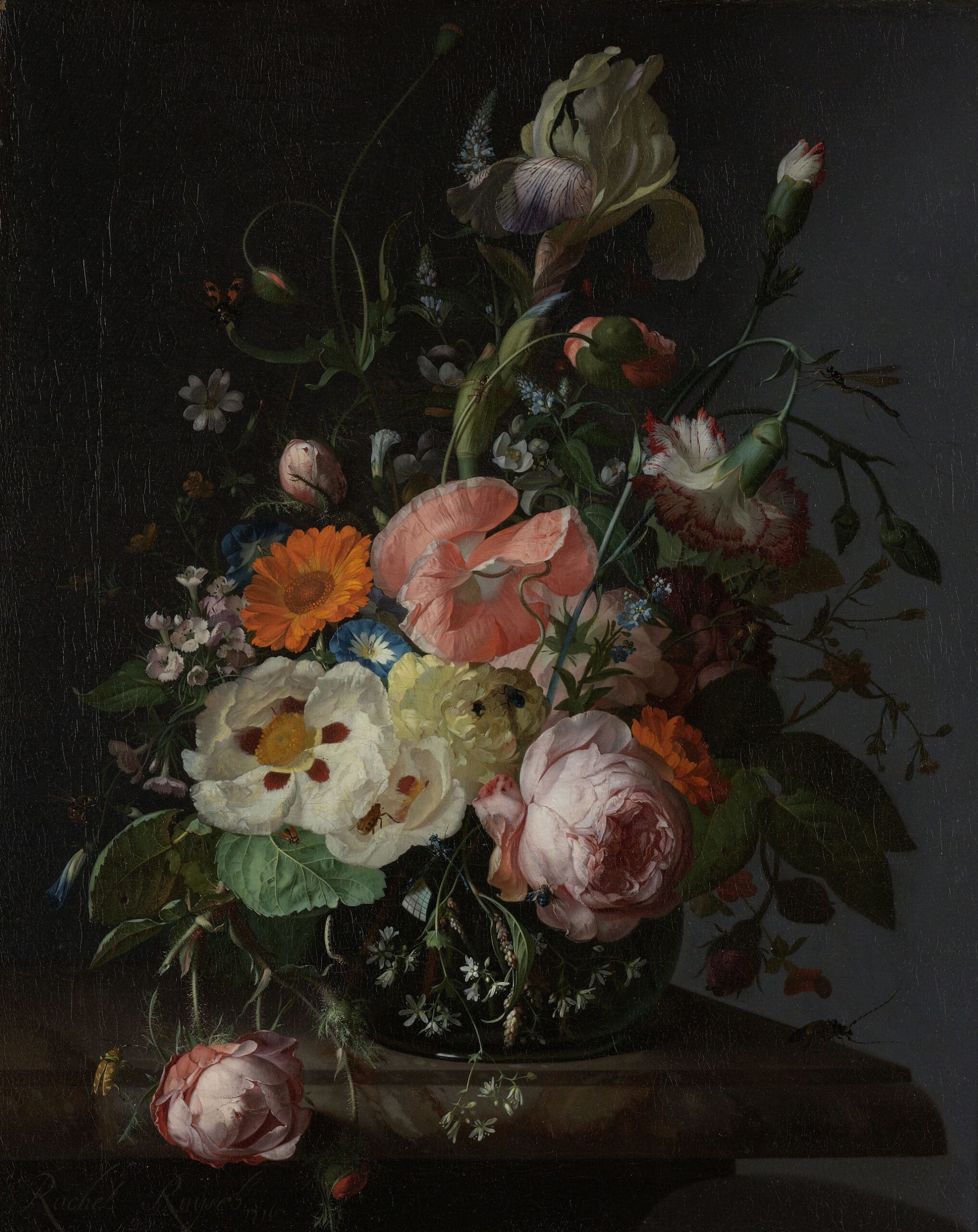 Stilleven met bloemen op een marmeren tafelblad Rachel Ruysch 1716