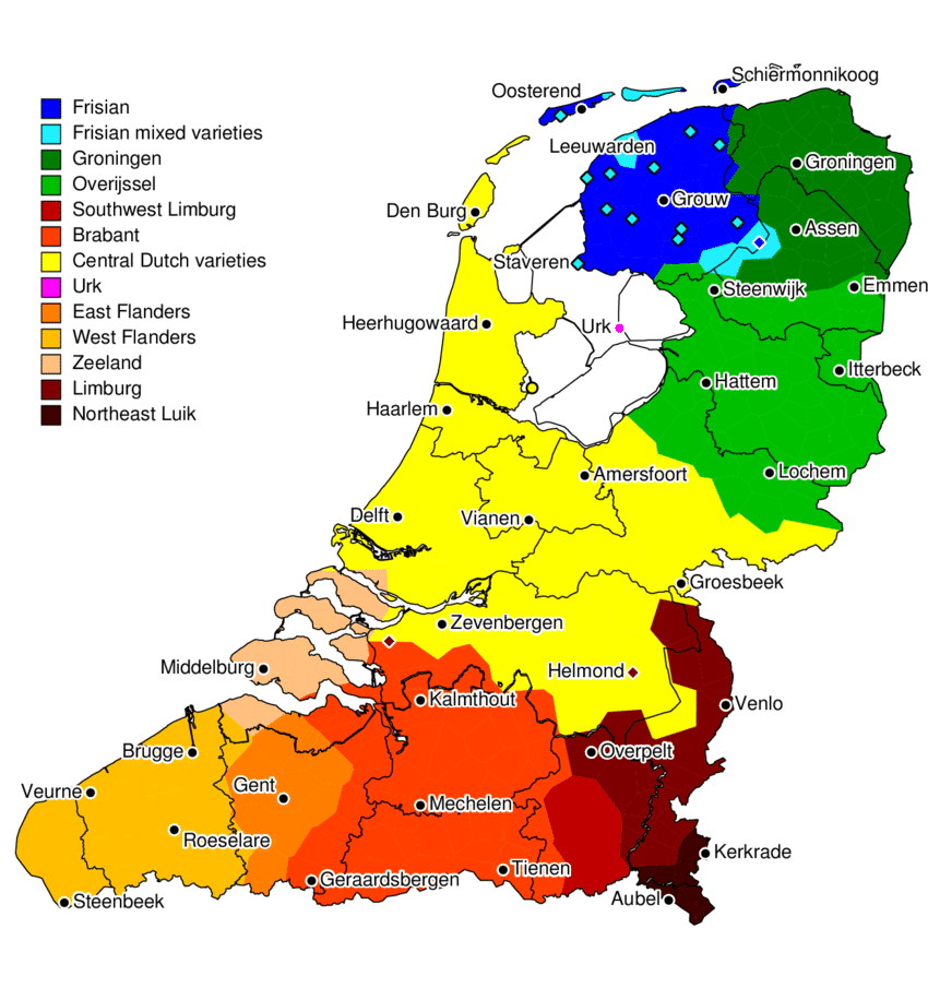 The 13 most significant groups among more than 350 language varieties spoken within the