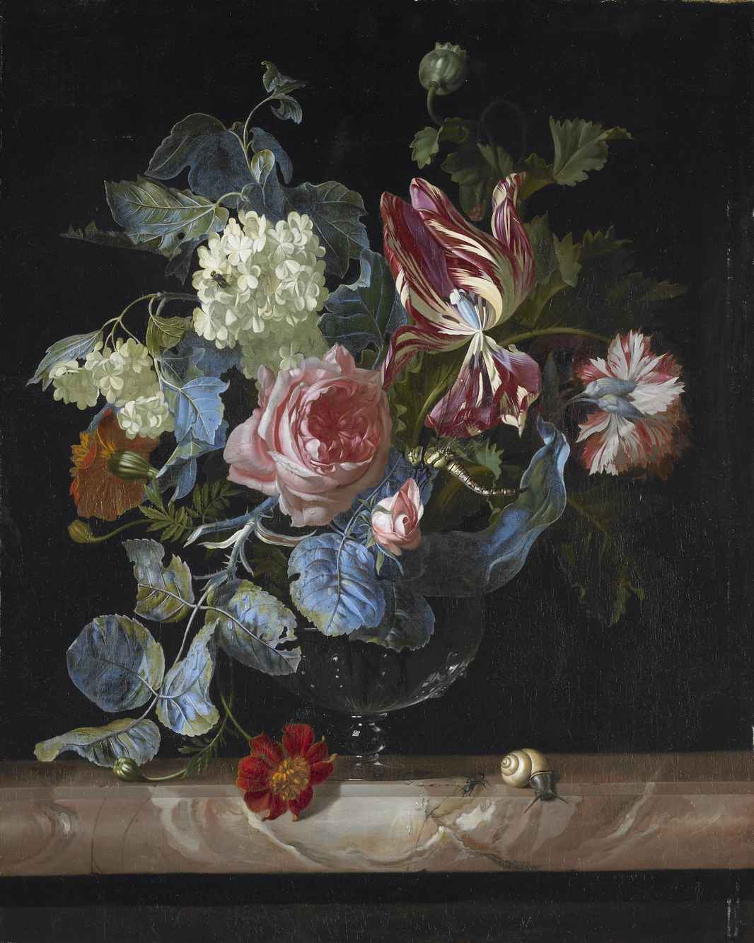 Small van Aelst Flowers in a Glass Vase on a Marble Ledge