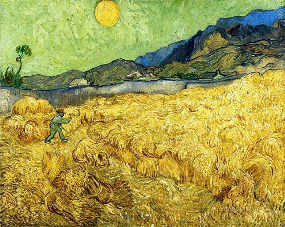 Wheat field with a reaper