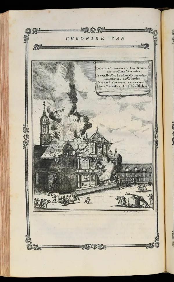 Brandende kerk Petrus Balthasar Bouttats ca 1775 Collectie Stad Antwerpen Rubenshuis